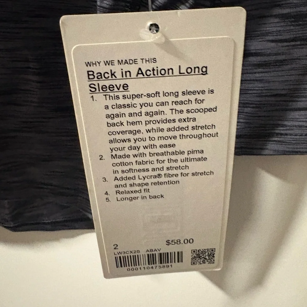 Women’s Lululemon Back in Action Long Sleeve - Size 2 - NWT - Picture 6 of 6